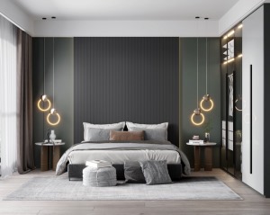 现代风卧室橄榄绿床头背景