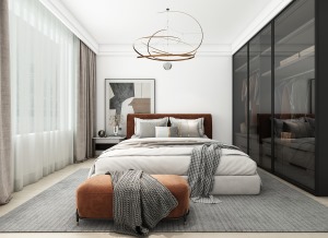 现代风卧室乳白色床