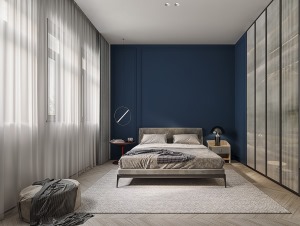 现代风卧室宝蓝色床头颜色