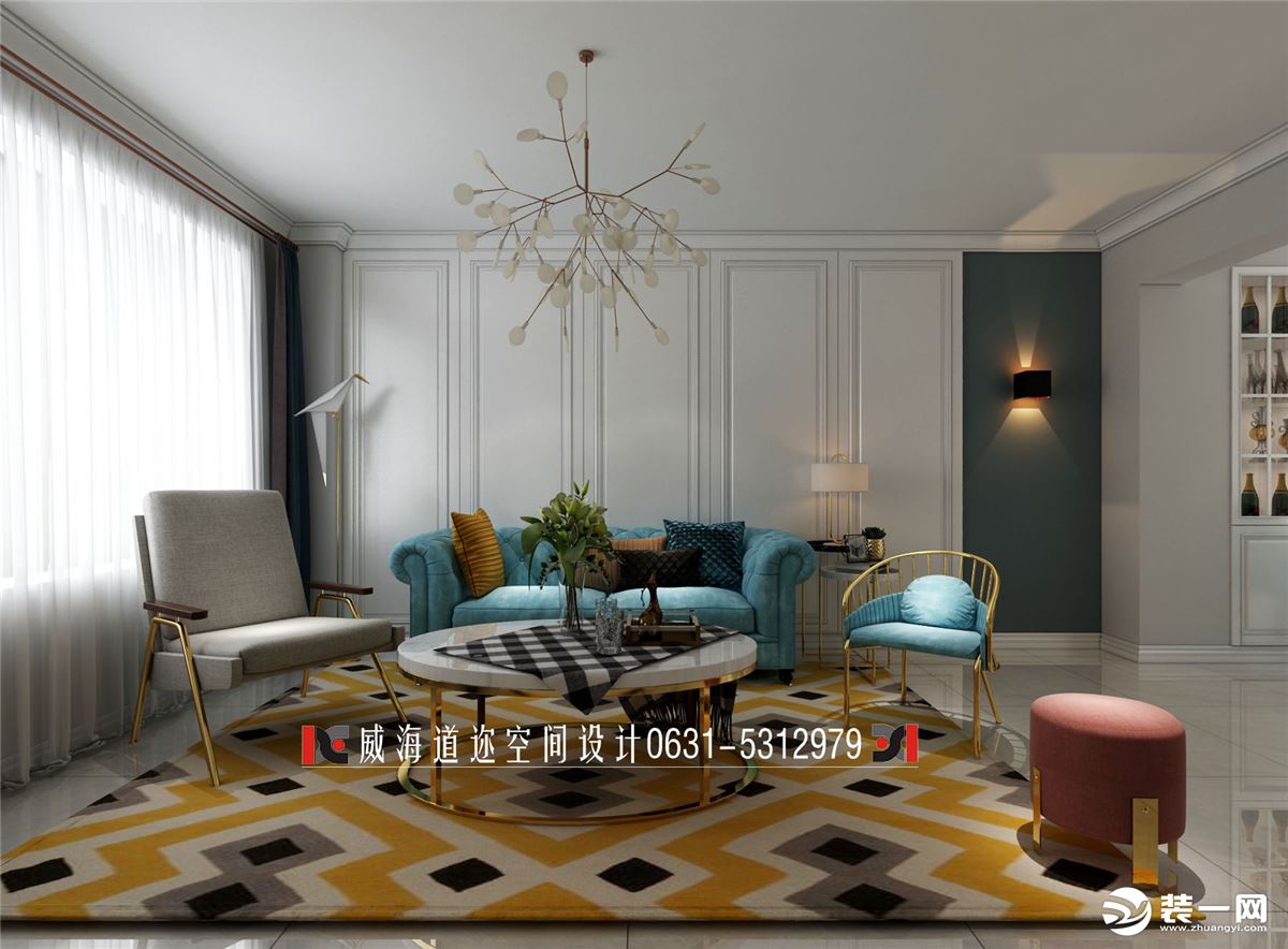 102平两居室现代轻奢风格沙发背景墙装修效果图