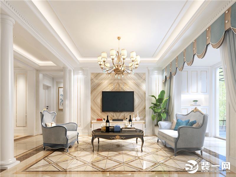 客厅简单的线条勾勒出场域的大气之感，富有质感的材料低调中透出精致与奢华。