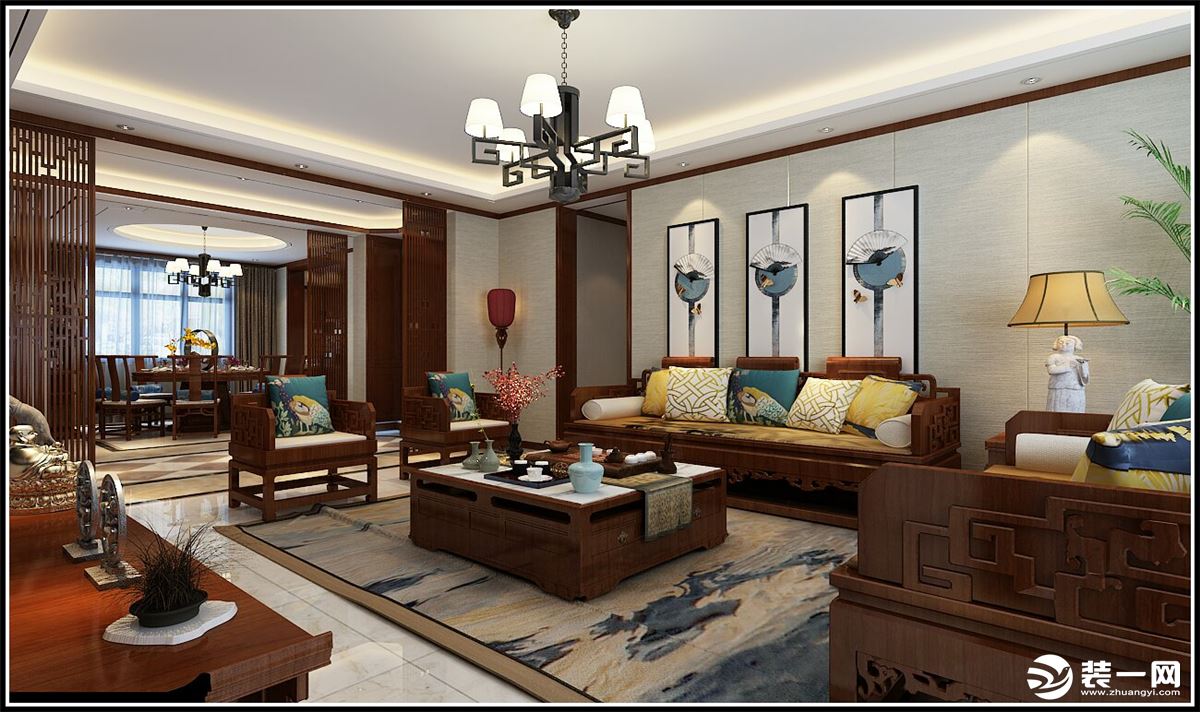中国传统室内装饰艺术的特点是总体布局对称均衡，端正稳健