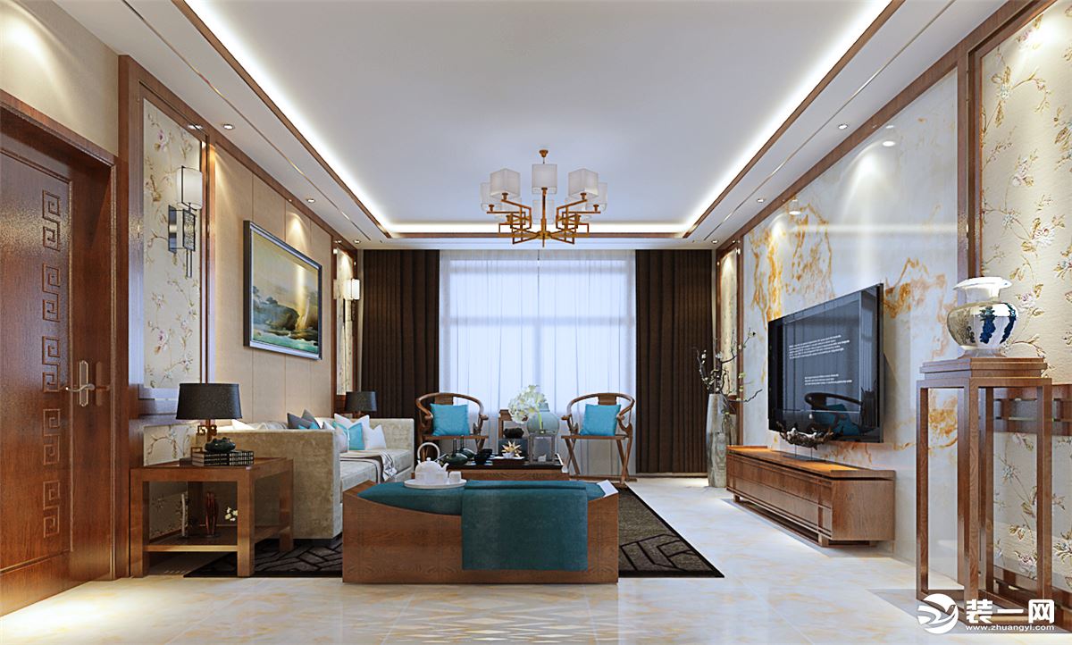 泰悦豪庭125平米新中式风格装修——客厅