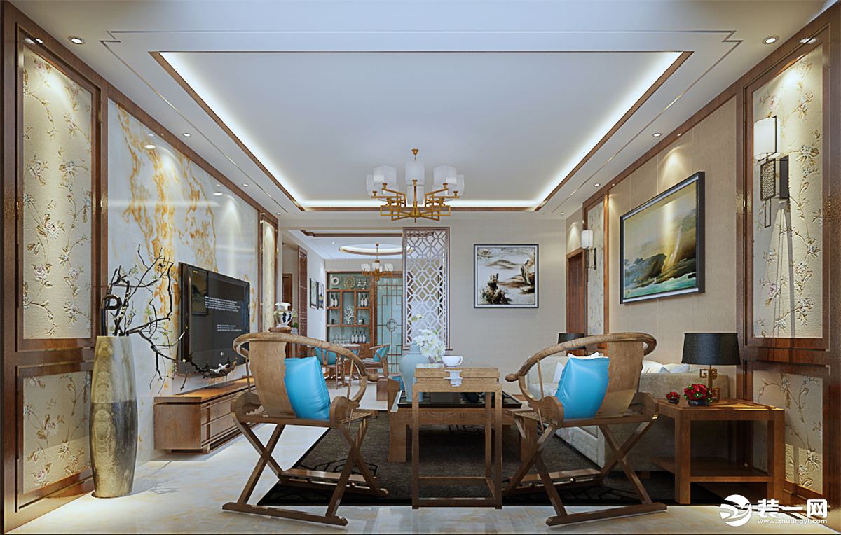 泰悦豪庭125平米新中式风格装修——客厅一角