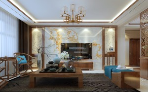 泰悦豪庭125平米新中式风格装修——客厅电视背景墙