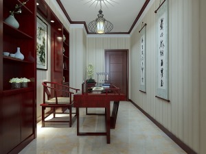 泰悦豪庭130平米古典中式装修——书房一角