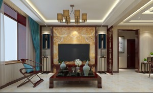 泰悦豪庭130平米古典中式装修——客厅电视背景墙