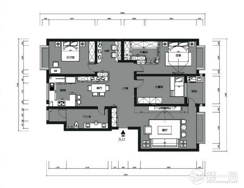 惠州樂巢裝飾康城四季130平北歐風格平面布置圖