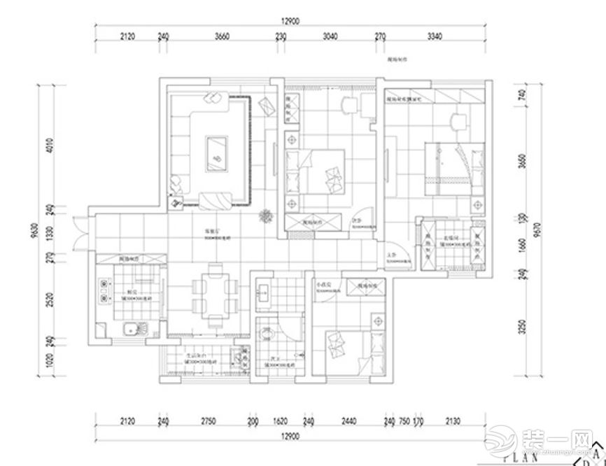 惠州乐巢装饰康城四季110平现代风格平面布置图