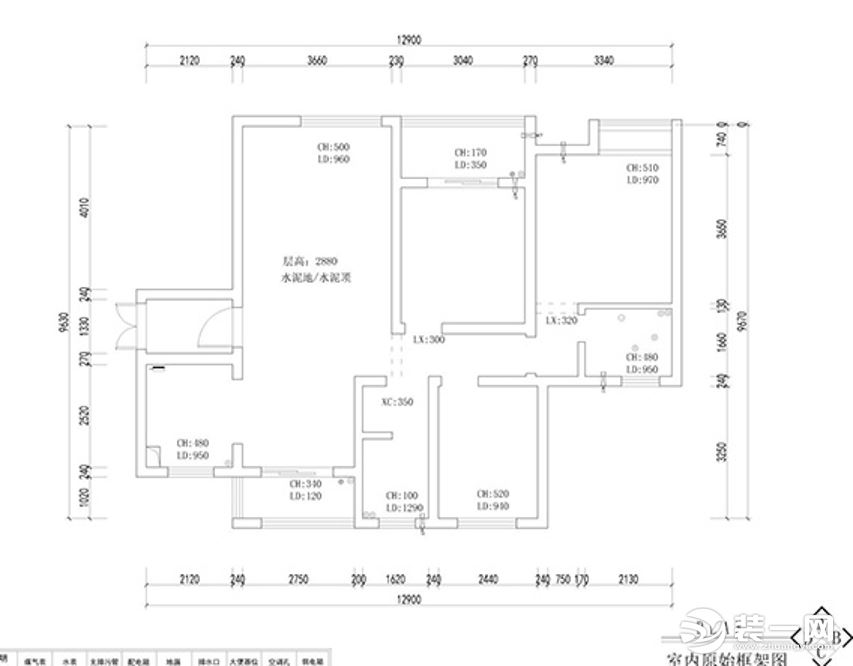 惠州乐巢装饰康城四季110平现代风格初始构造图