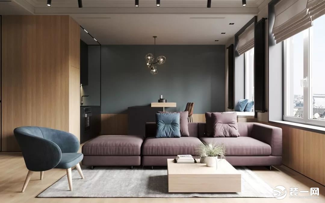 造型简约的沙发、茶几等必备陈设，遵循着功能至上的原则，勾勒出一个温馨休闲的家居氛围。