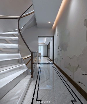 品界空间装饰万花城 476平复式新中式风格效果图楼梯间设计