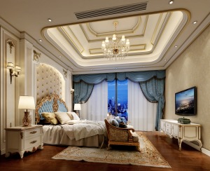 主卧空间温馨高贵，繁花似锦的壁纸，凹凸有致的软包背景，舒服的床，都能带出欧式风格特有的质感。