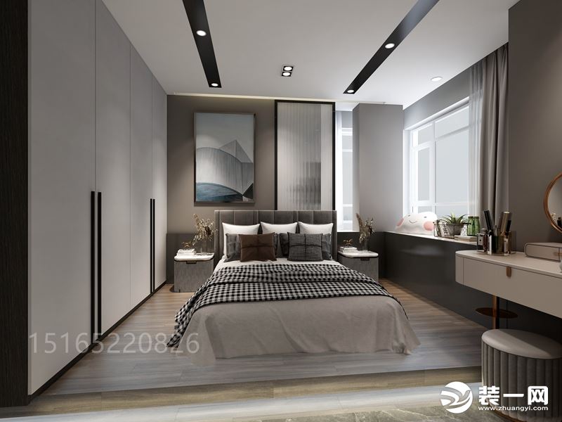 主卧室效果图赏析主卧可以说是为屋主量身定制的空间，墙板、软包、墙漆，每一种部分都极易引起人的强烈舒适