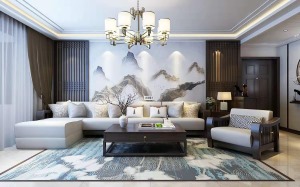 沙发背景墙包头三江尊园140平方三居室装修