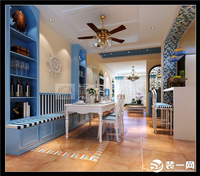 鹤洲印象100平三居室地中海风格装修效果图餐厅