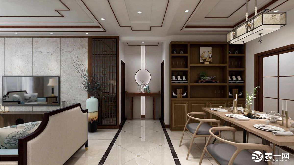 【曲美管家装】安阳东方明珠140平新中式风格餐厅效果图