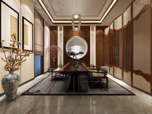 【曲美管家装】安阳自建房420平新中式风格客厅