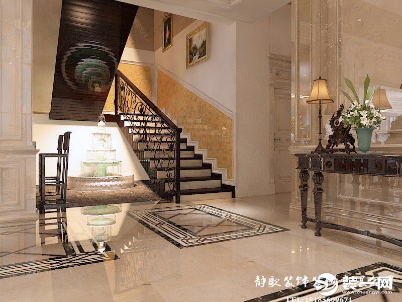松桃静歌装饰400平米欧式别墅楼梯间装修案例效果图