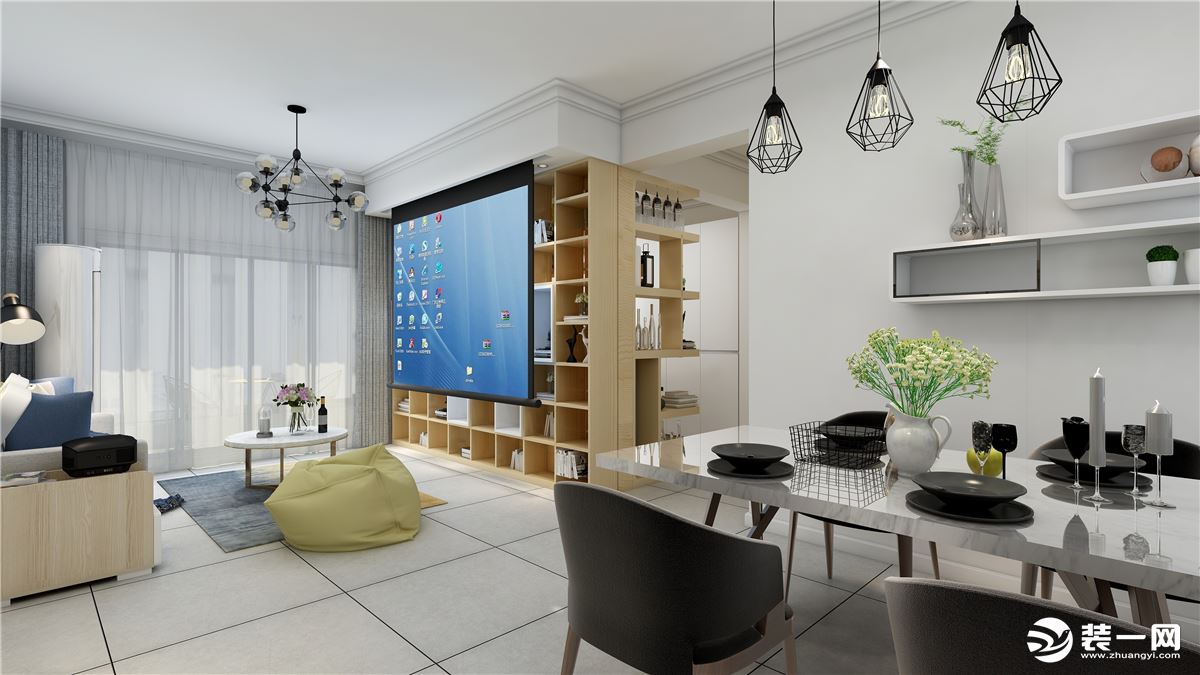 天丰国际71㎡三居室现代简约客餐厅装修效果图
