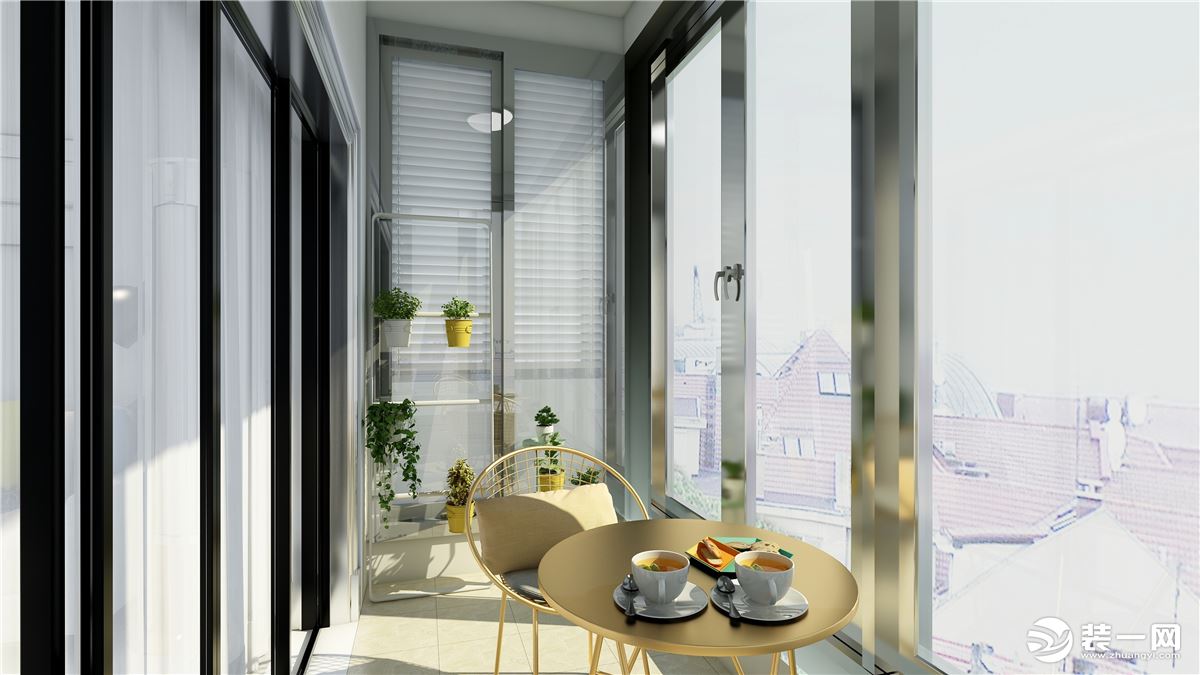天丰国际71㎡三居室现代简约阳台装修效果图