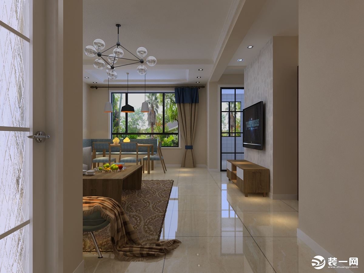 走廊宽敞整洁的感觉搭配厨房的磨砂玻璃窗使得空间更加开阔