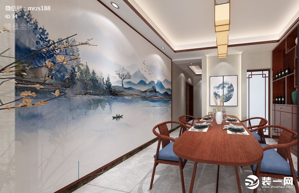 惠阳敏荣装饰五月花花园98平方新中式风格餐厅效果图