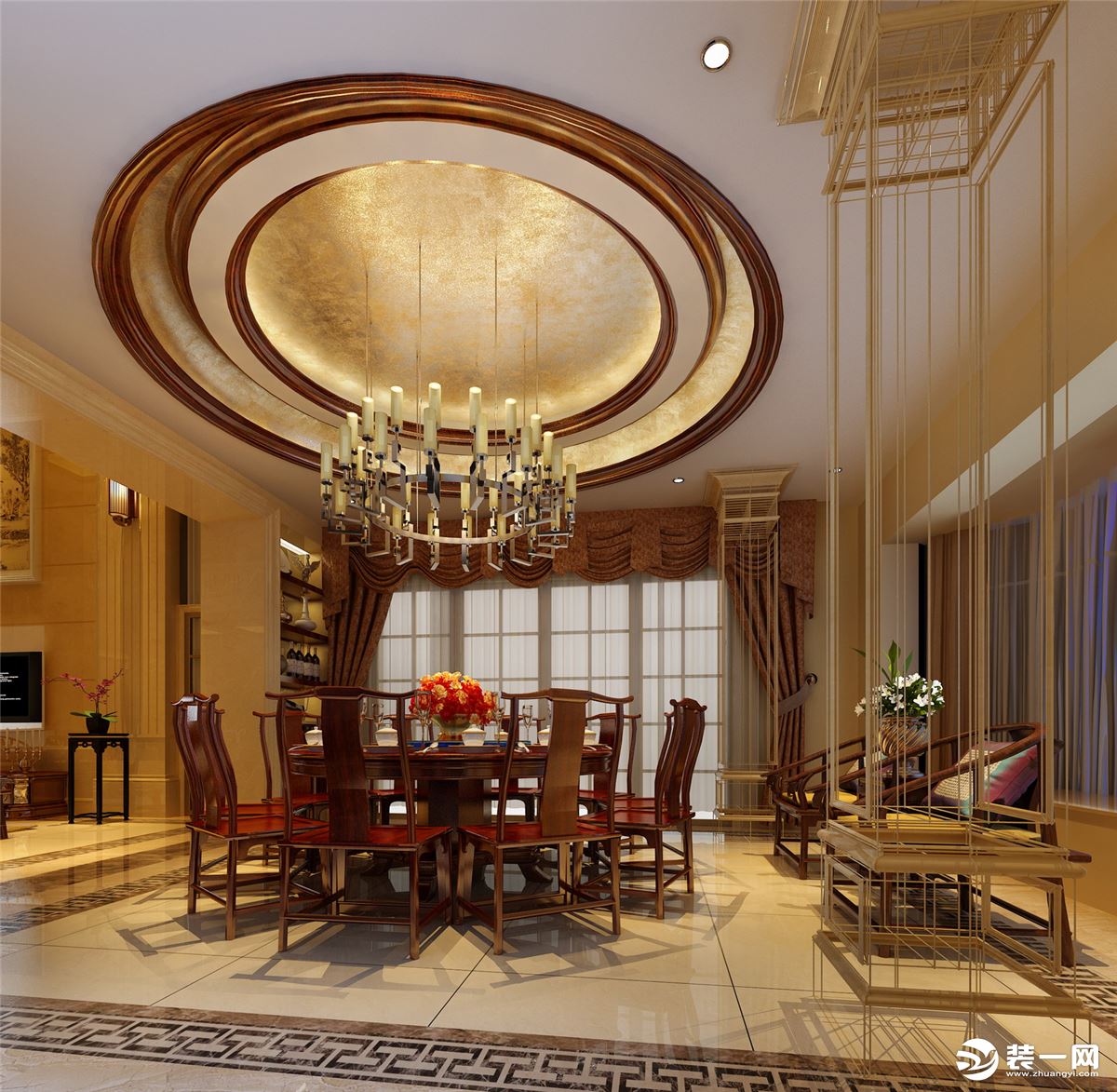 中惠香樟绿洲小区140平方三居室中式风格餐厅装修效果图