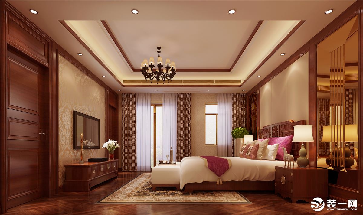 中惠香樟绿洲小区140平方三居室中式风格次卧装修效果图