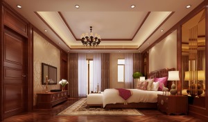 中惠香樟绿洲小区140平方三居室中式风格次卧装修效果图