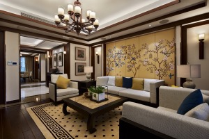 铜仁瑞博装饰180平米大户型中式风格客厅装修效果图