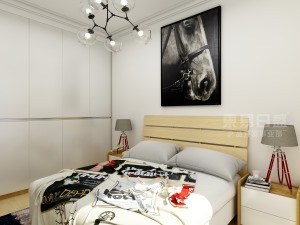 卧室空间用线条勾勒出轻缓的氛围，深灰色的背景墙与浅灰色的床品一脉相承，用简单的设计呈现最丰富的细节。