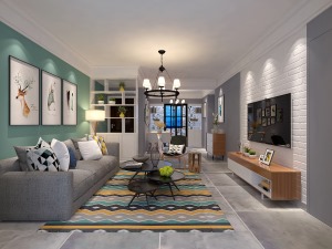 客厅空间，典型北欧风背景墙，沙发背景做其它颜色处理