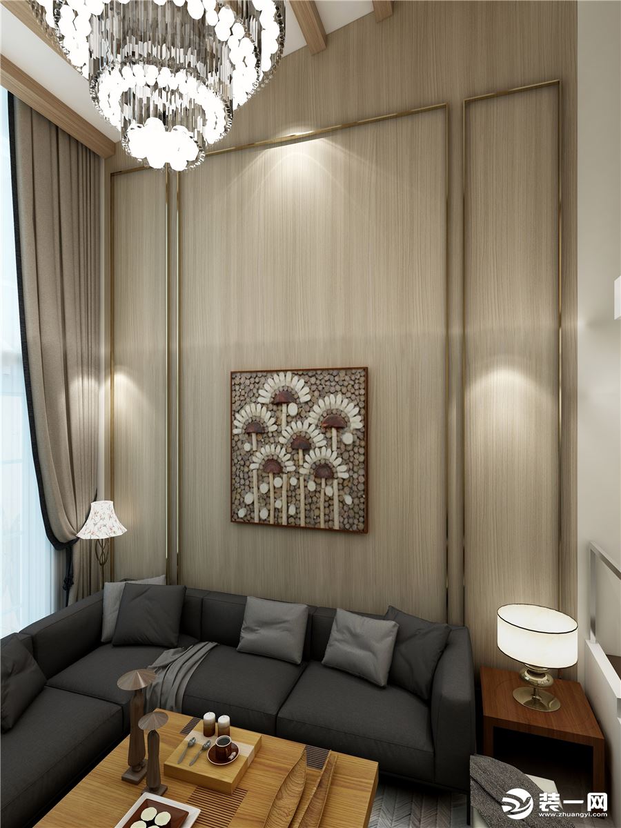 塞纳湖E2-03-145平大户型简约风格效果图沙发和背景墙