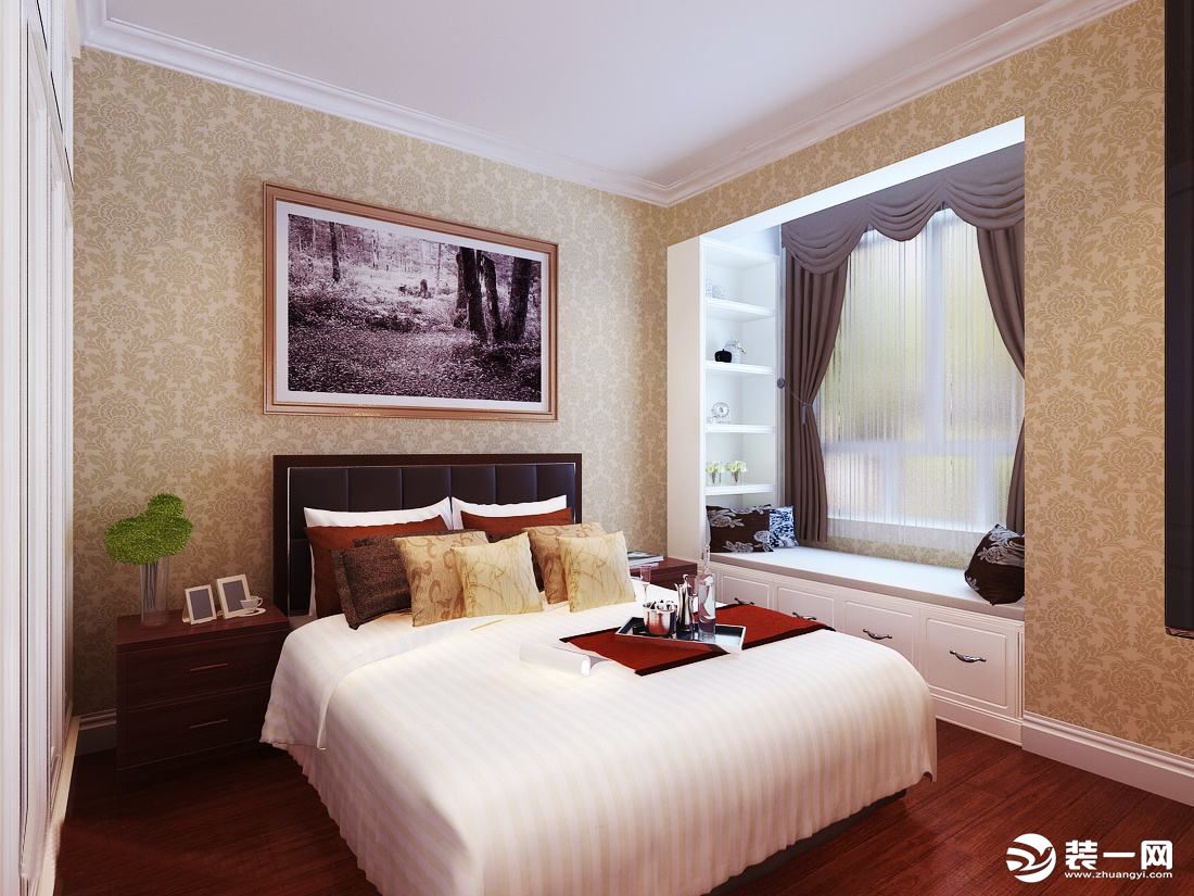 田园风格的卧室有一种自然、简朴、高雅的氛围。