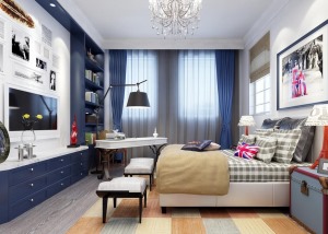 家具色彩的大胆运用以及家具陈设的布置为房间营造出一种安静的氛围。