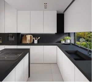 黑白色彩的搭配，让整个厨房看上去简约整洁，一眼看上去非常的舒适。