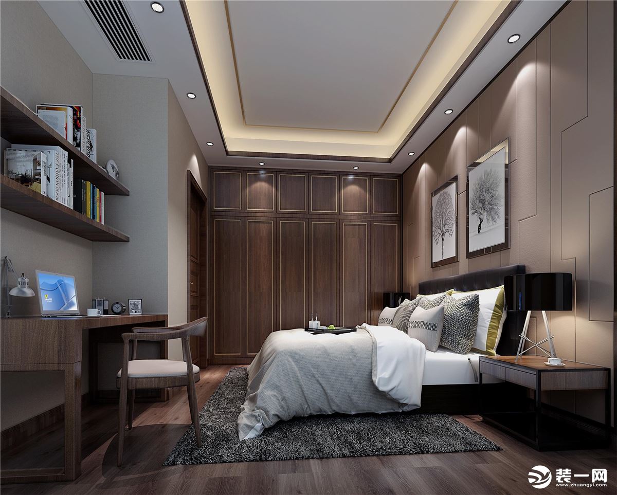 惠州润城装饰山水华府350平方新中式风格卧室一效果图案例