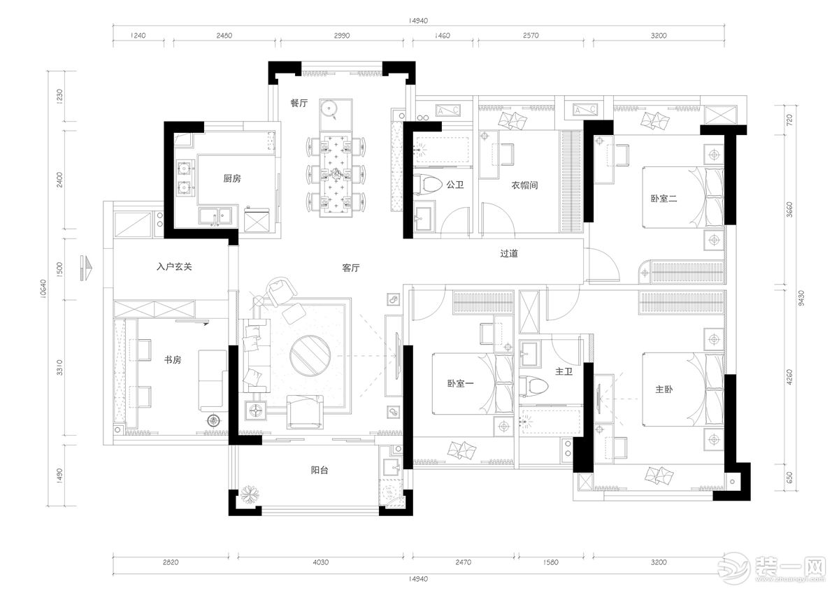 惠州润城装饰金鼎雅苑140平方北欧风格平面方案图