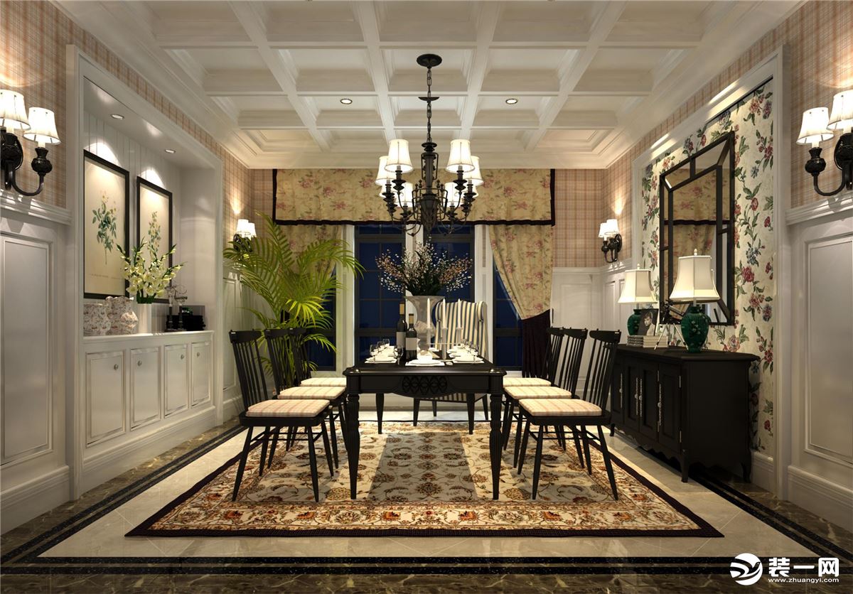 惠州润城装饰兰溪谷600平方美式风格餐厅效果图案例