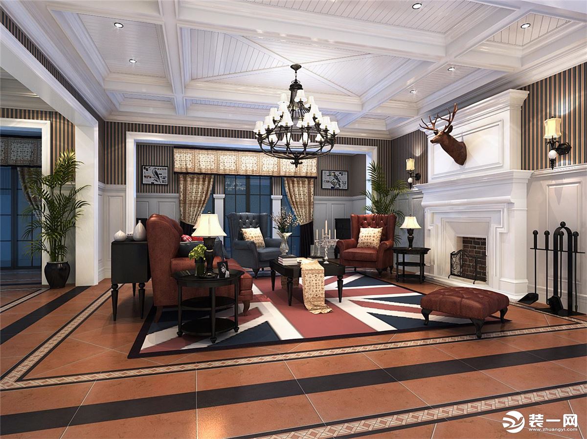 惠州润城装饰兰溪谷600平方美式风格地下室客厅效果图案例