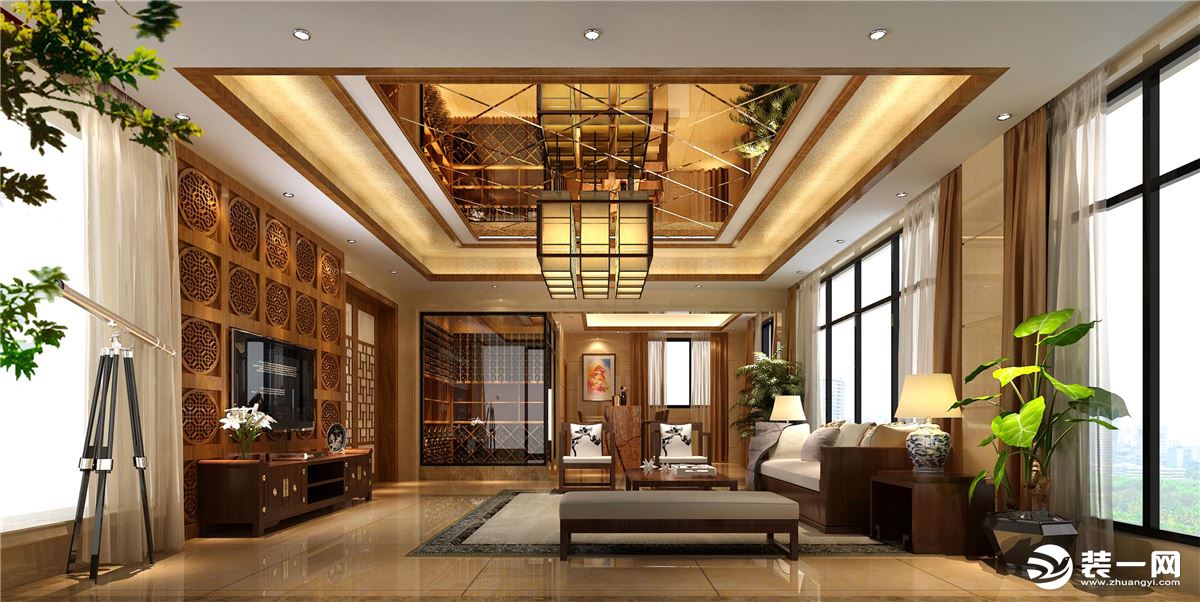 惠州润城装饰旗峰天下1600平方东南亚风格客厅效果图案例
