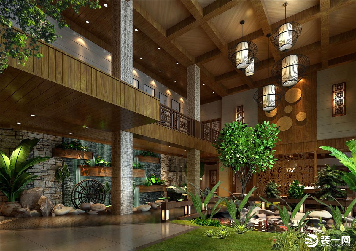 惠州润城装饰旗峰天下1600平方东南亚风格室内园林效果图案例