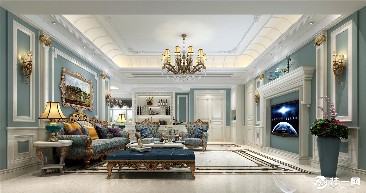 惠州润城装饰华贸铂金府250平方法式风格客厅效果图案例
