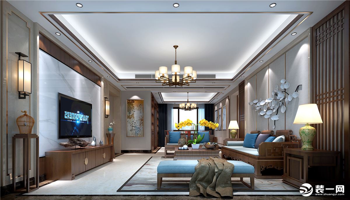 惠州润城装饰星耀国际185平方新中式风格客厅效果图案例