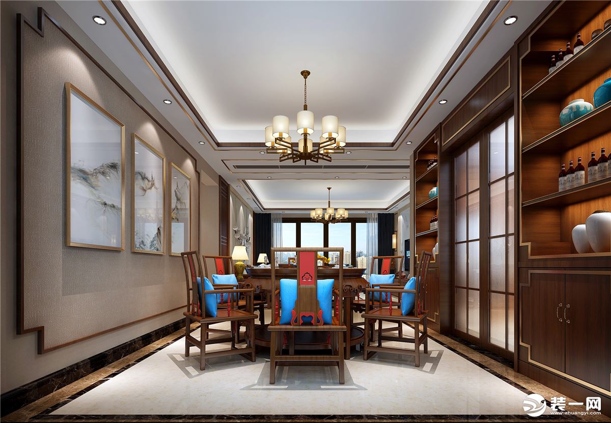 惠州润城装饰星耀国际185平方新中式风格餐厅效果图案例