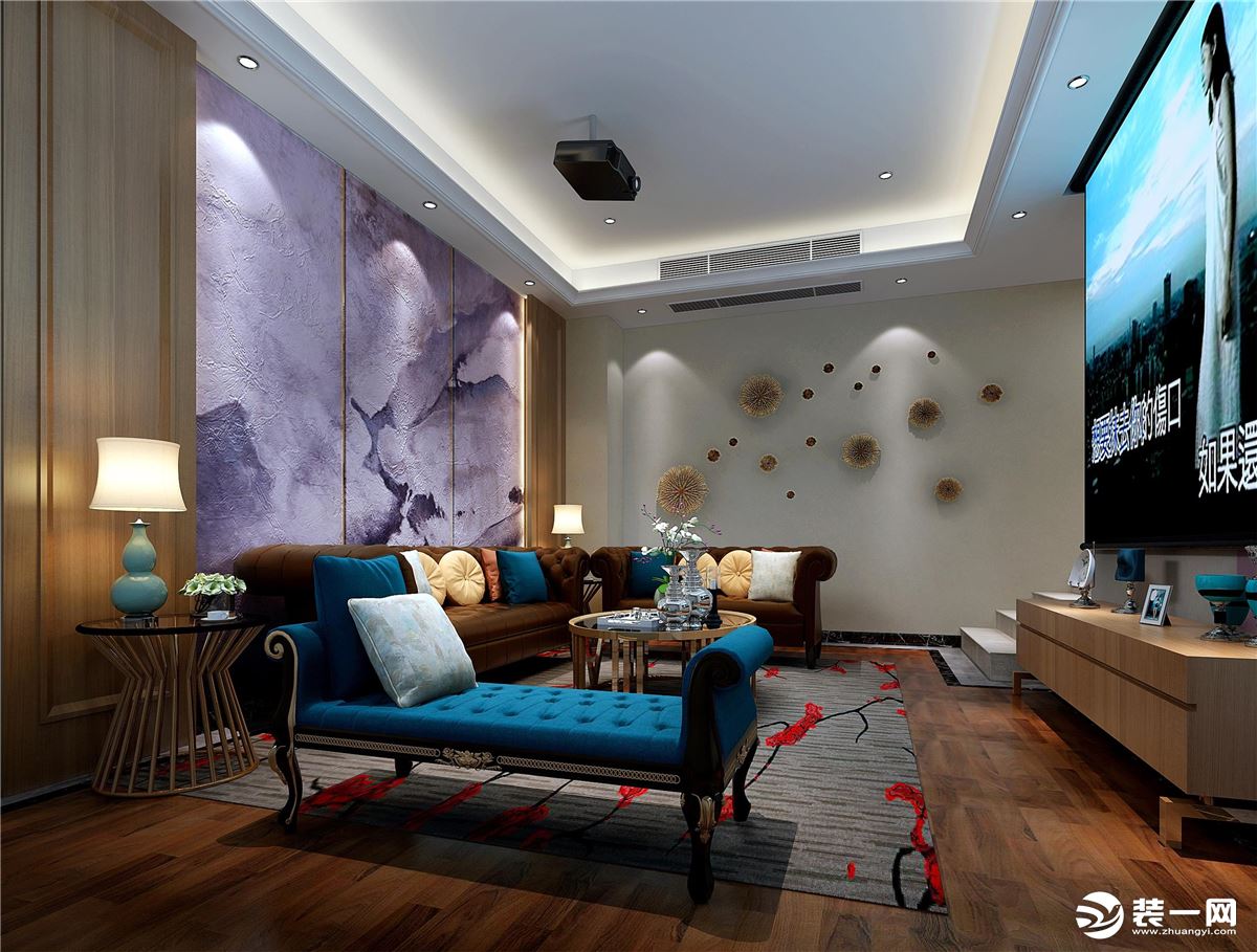 惠州润城装饰天地源御湾400平方新中式风格影视厅效果图案例