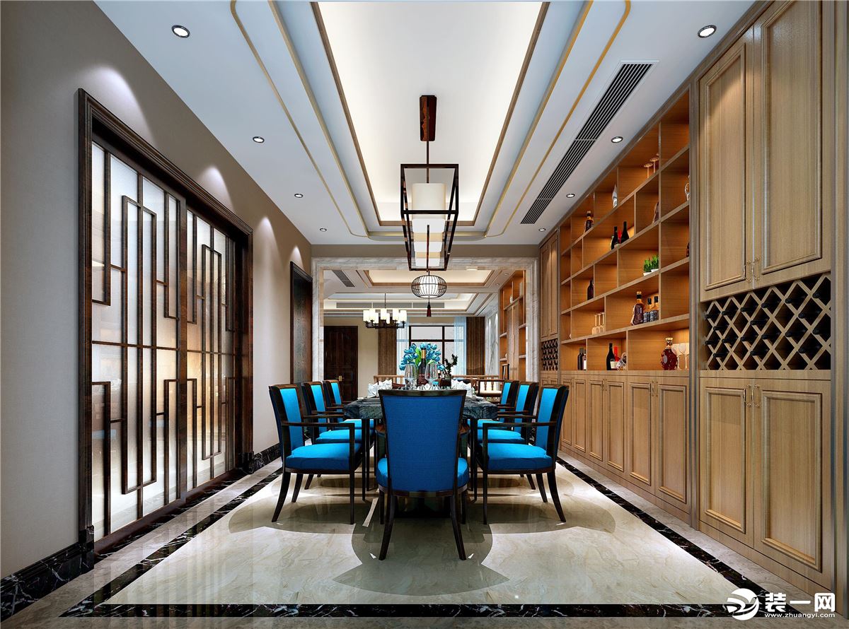惠州润城装饰天地源御湾400平方新中式风格餐厅效果图案例