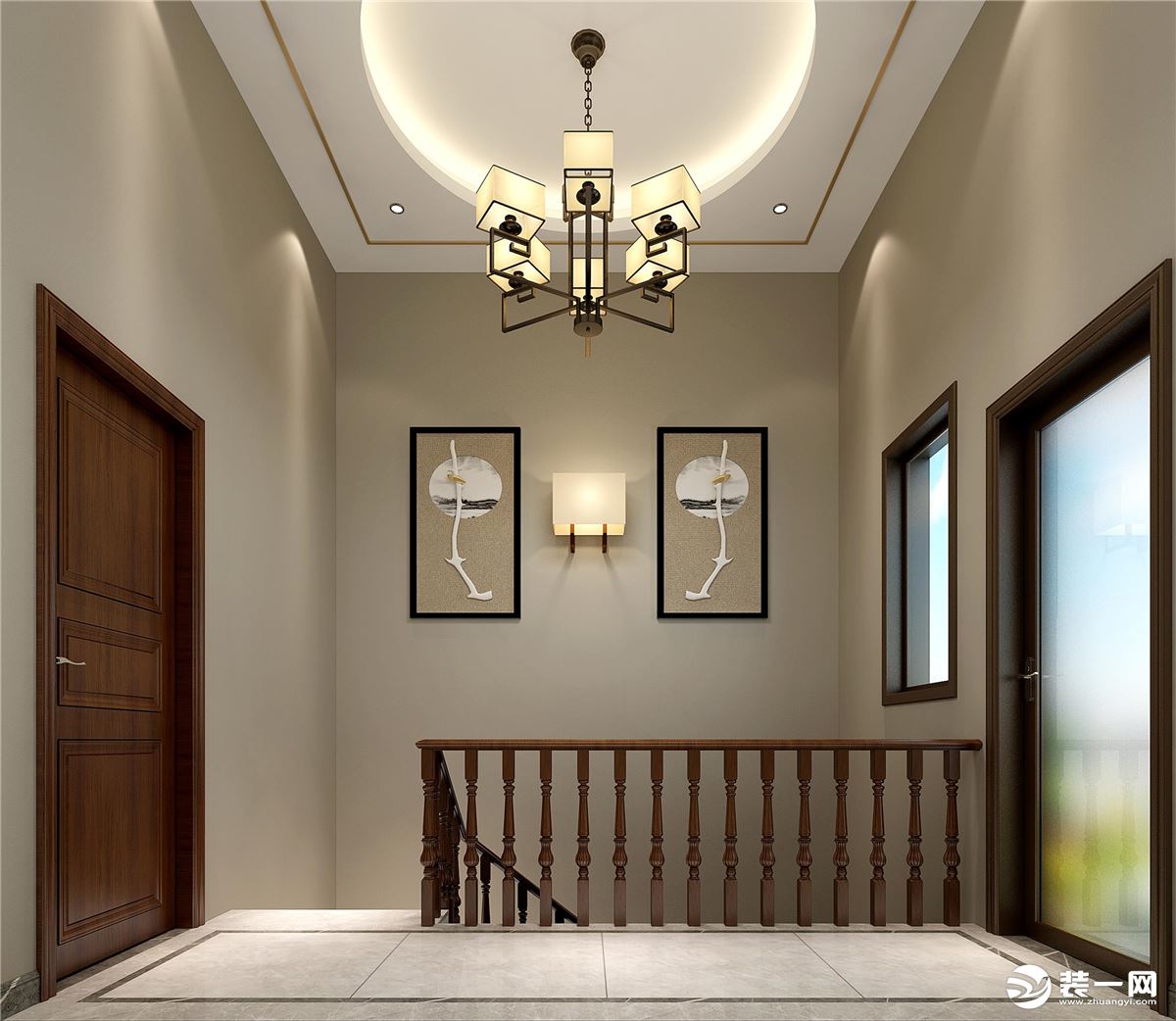 惠州润城装饰五矿哈施塔特250平方新中式风格楼梯间效果图案例