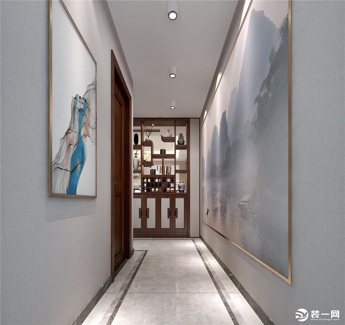 惠州润城装饰五矿哈施塔特250平方新中式风格走廊效果图案例